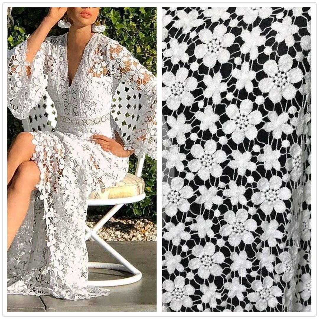 Cotton Lace Fabric, Crochet Style Flowers Lace, Both Sides