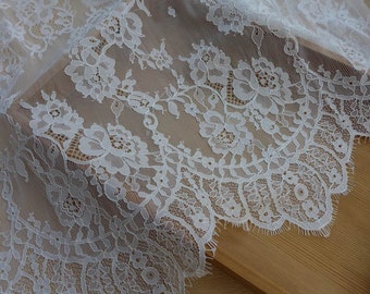 61” wide Chantilly fabric in off white for wedding gown, bridal dress, mantilla veil, pajamas party dress, By 1 yard