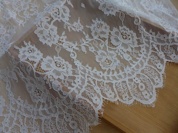 61 Wide Chantilly Fabric in White for Wedding Gown Bridal | Etsy