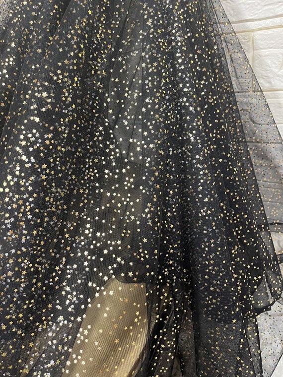 Print Gold Small Stars Tulle Lace Fabric Glitter Mesh for Party Dress, Tutu  Dress, Evening Ball