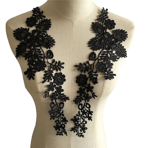 Black Venice Lace Applique, Mirror Pair Sewing Patch for Costume Design, Corset applique, Clothes embellishment, 1 Pair
