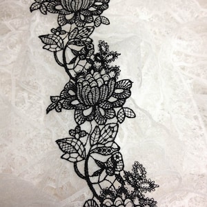 Linda rosa aplique de renda preta guarnição de renda de casamento para casamentos, faixas de noiva, design de fantasia, por 1 jarda