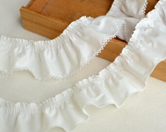 Delicate Cotton Trim, Solid Pleated trim, Off white Frill trim For DIY Accessory Costume, Cuff, Doll costume collar design, 2 yards