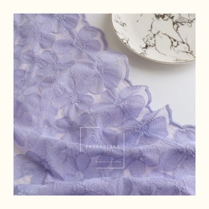 Blooming Purple Flowers Embroidery Tulle Lace Fabric,  for Costume Design, Table Cover, Garment Sewing, Prom, Dance dress
