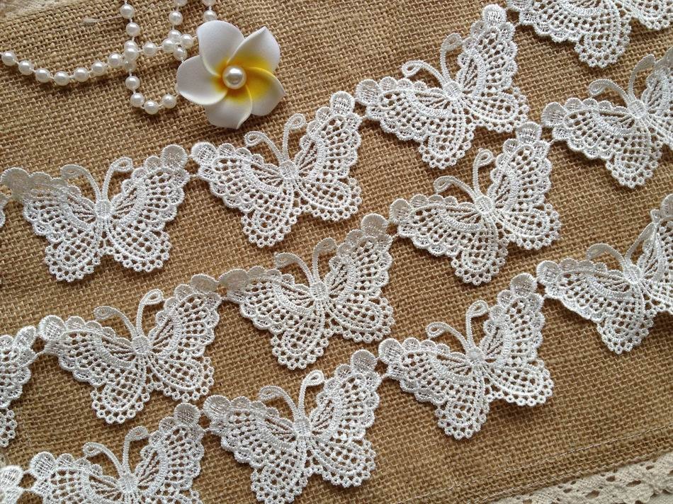 Pretty Butterfly Applique Lace Wedding Lace Trim for Bridal, Gift Wrap, Costume Design, By 2 Yards