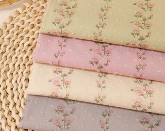 Cottagecore blomtryckt bomullstyg, unikt schweiziskt prickigt jacquardtyg, för klänningar, skjortor, blusar, kostymdesign, kudde, 1 meter