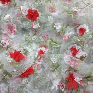 3D Floral lace fabric, organza lace fabric with 3D rosette, Pink flower chiffon fabric, bridal dress Fabric, by 1 yard #4 Red