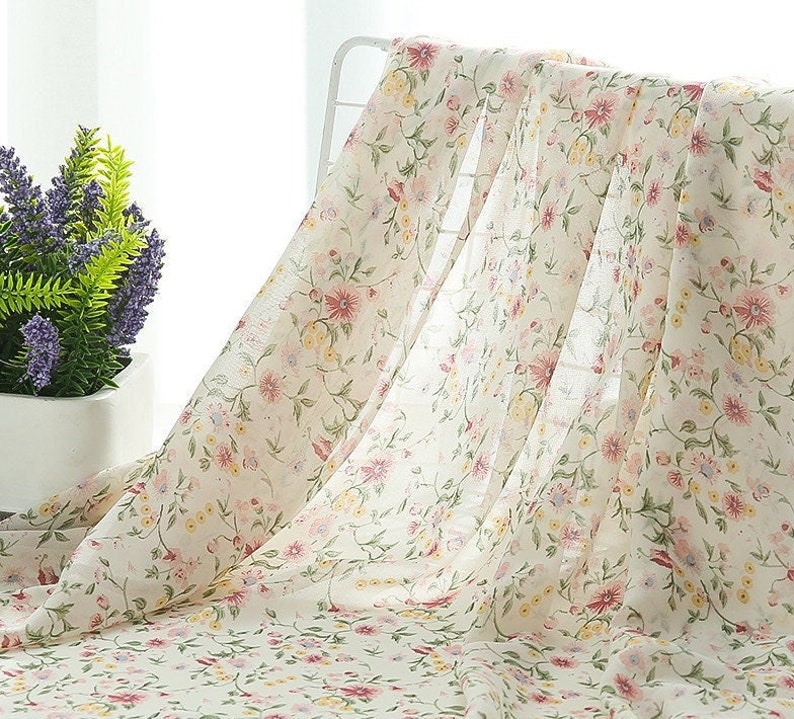 Wild Flowers Overlay Chiffon Fabric Breathable Soft fabric A with wild flowers