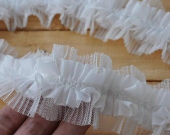 Off White Chiffon Lace Trim, Mesh Pleated Lace, 2 layers lace trim for Wedding Decor, DIY crafts, 1.77 Inches wide, By 2 Yards