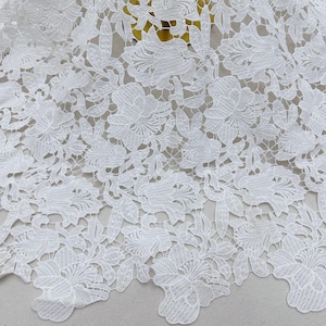 Garden Flowers Guipure Bridal Lace Fabric, Crochet Milk Silk Floral lace, For Party dress, Evening gown, Full Dress, Engagement, 1 yard