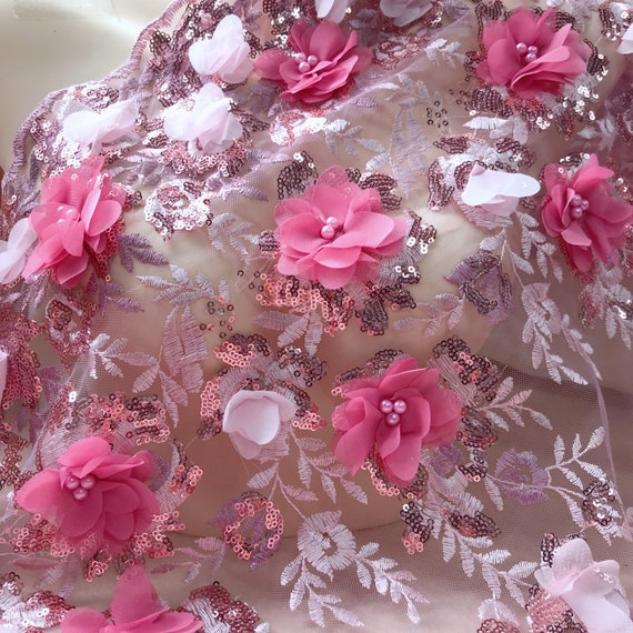 3D Multi-layers Floral Lace, Vintage Pink Light Pink Flower Lace