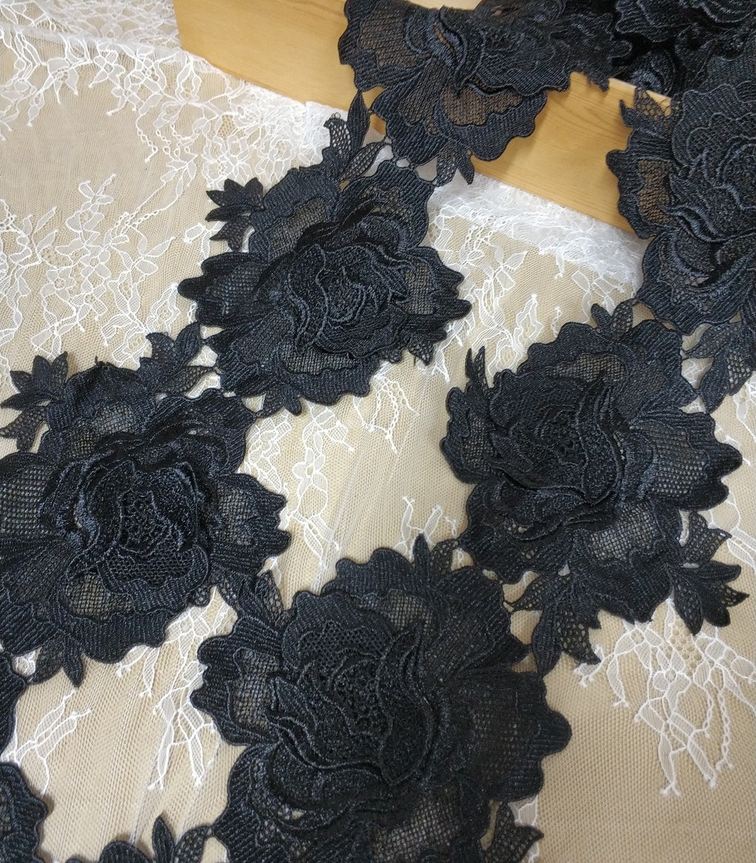 Black Lace 3D Rose Lace Vintage Roses Lace Trim for Bridal Etsy