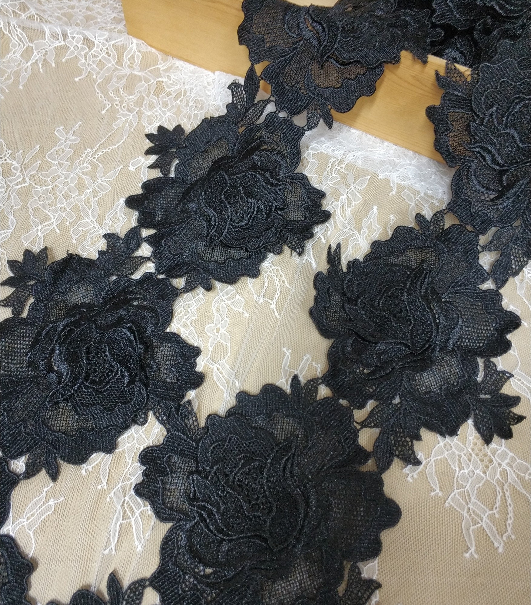 Black Lace 3D Rose Lace Vintage Roses Lace Trim for Bridal Etsy