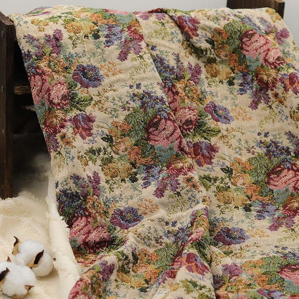 Unique Design Flower Bouquet Jacquard Fabric, Oil Painting Style Floral Emboss Fabric, For Women's Clothing, Dress Making, Bags, Carpet