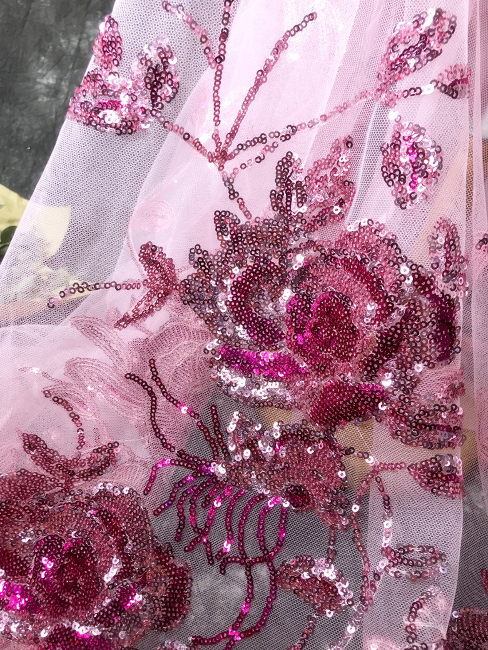Sparkle Shinny Floral Applique Lace Fabric in Hot Pink Etsy