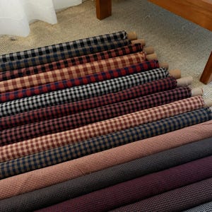 Tela a cuadros marrón, negro, gris y azul marino, tela de algodón a cuadros vichy, tela de patchwork vintage cortada a medida, costura de vestidos de disfraces DIY