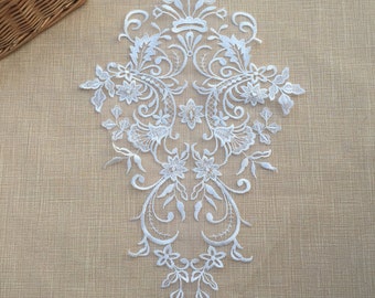 Large Off white Lace Applique for DIY Wedding, Bridal Dress Decor, Costume Design, 1 piece