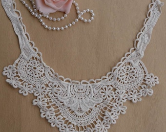 Beige Lace Collar Trim, Floral Necklace,Beige Cotton Collar, Sewing Lace Collar 1 pcs