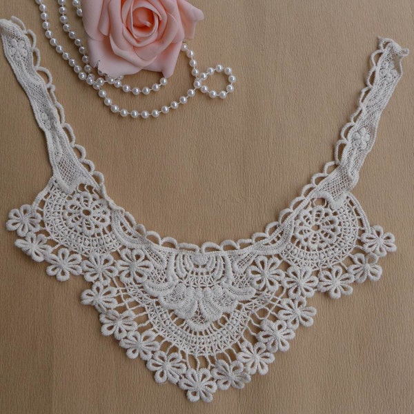 Beige Lace Collar Trim, Floral Necklace,Beige Cotton Collar, Sewing Lace Collar 1 pcs