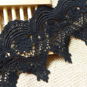 Black lace trim, cotton lace, black cotton scalloped trim, Victorian Venice Lace Trim , 4.7 inches wide, By 1 yard