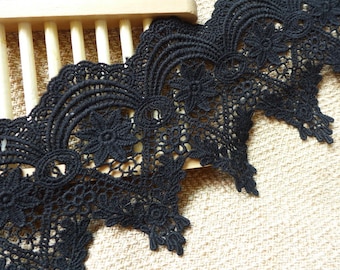 Black lace trim, cotton lace, black cotton scalloped trim, Victorian Venice Lace Trim , 4.7 inches wide, By 1 yard