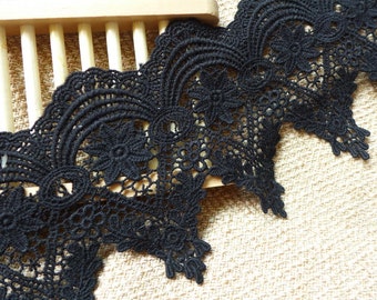 Black Lace Trim, Cotton Lace, Black Cotton Scalloped Trim