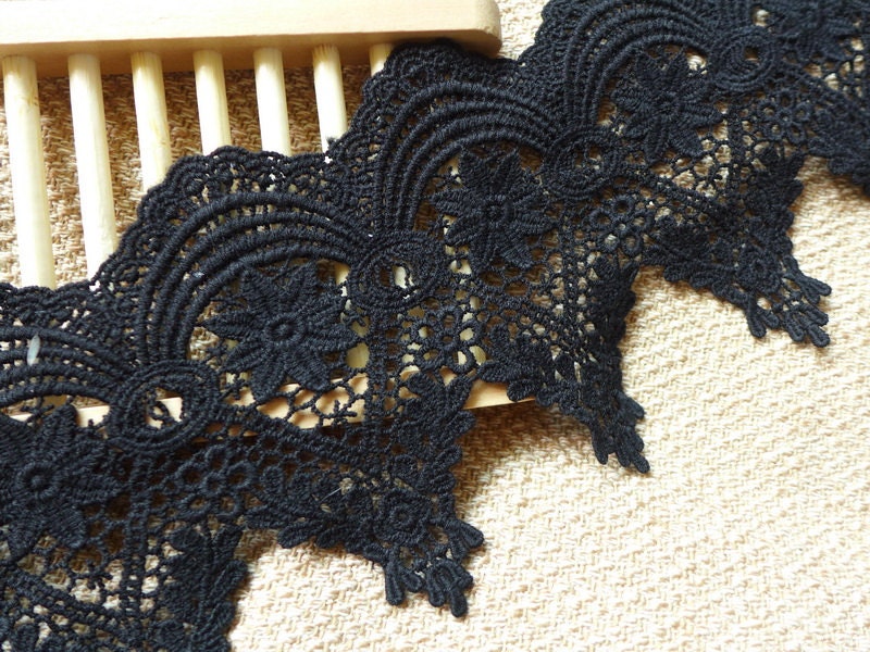 Black Lace Trim, Cotton Lace, Black Cotton Scalloped Trim