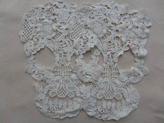 Off white Skull Applique, Cotton Lace Applique, Embroidery Skull Applique, Off white Skull Applique 2 pcs