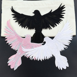 11&#39;&#39; Large Dove Patch in White / Pink / Black, Huge Flying bird patch, Iron on / Sew on Animal patch for Vest, Jacket, Jeans, backpack,1 pcs