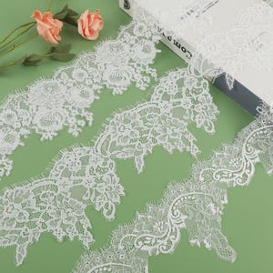 Soft Floral Eyelash Bridal Veil lace trim, Scallop Floral Chantilly lace For Veil, Church wedding, Ballet, Gown,  3 yards