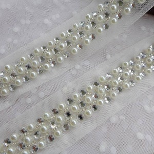 1 Yard Wedding Beaded Trim, Ivory Pearl Trim, Bridal Sash Headbands Jewelry Lace Supply