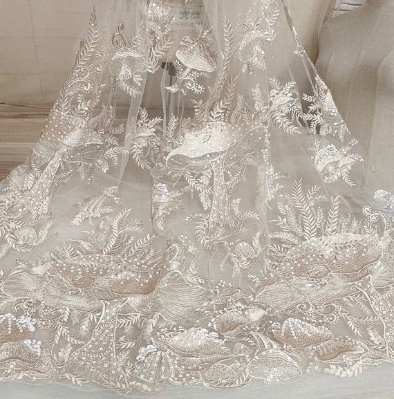 Mushroom Embroidery Wedding Lace Fabric, Fairy Tale Themed Fungus Sequined  Lace for Gown, Engagement Costume, Modest Bridal Dress, 1 Yard - Etsy