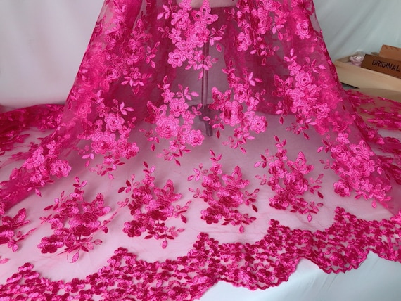 Hot pink lace fabric new arrivals