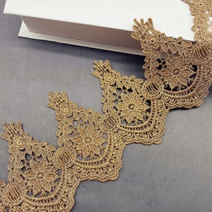 Rose Gold Lace Trim, Vintage Scallop Border Flower lace Trim For Veil, Cosplay Costume, Curtain, Princess Crown, DIY Crafts, Houte Couture