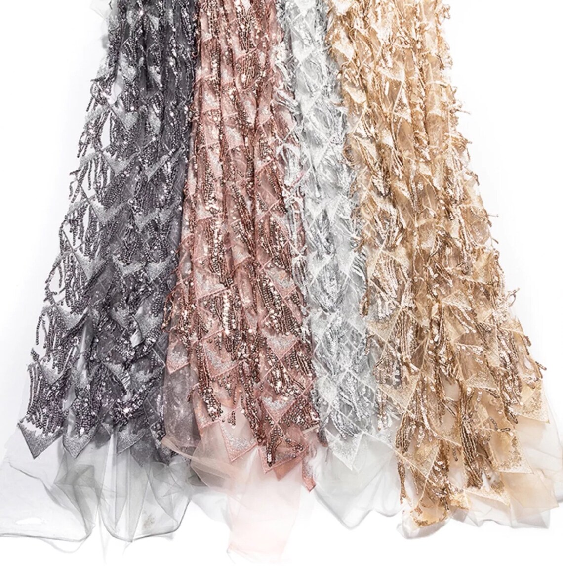 Premium Fringed Sequins Lace Fabric Gold / Silver / Rose Gold Etsy