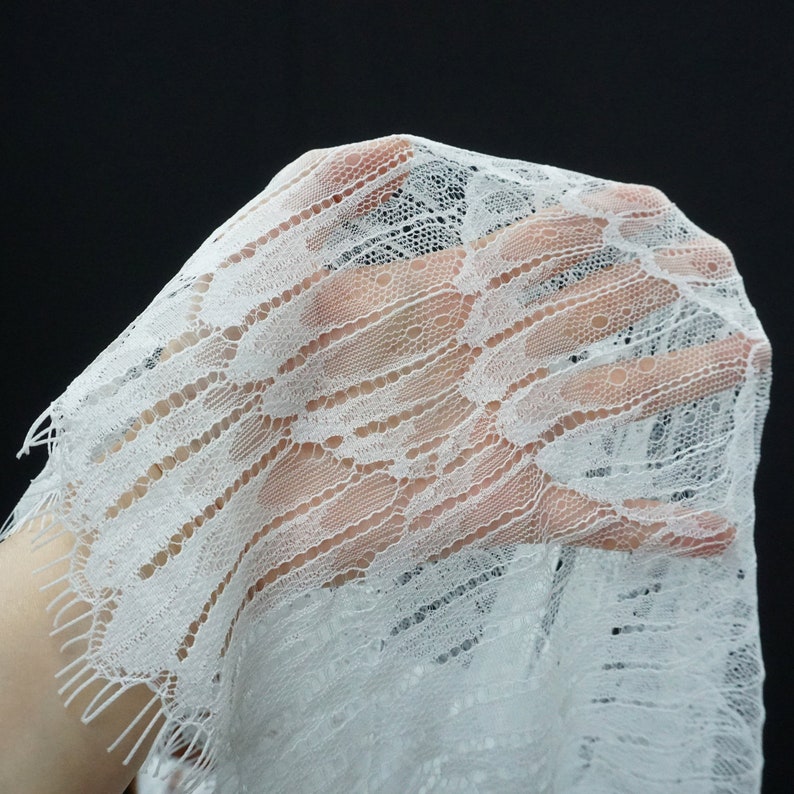 Soft Chantilly lace Fabric in Off White, Wave Pattern, Scallop border for wedding gown, Boho dress, Prom dress, Bridal Robe image 3