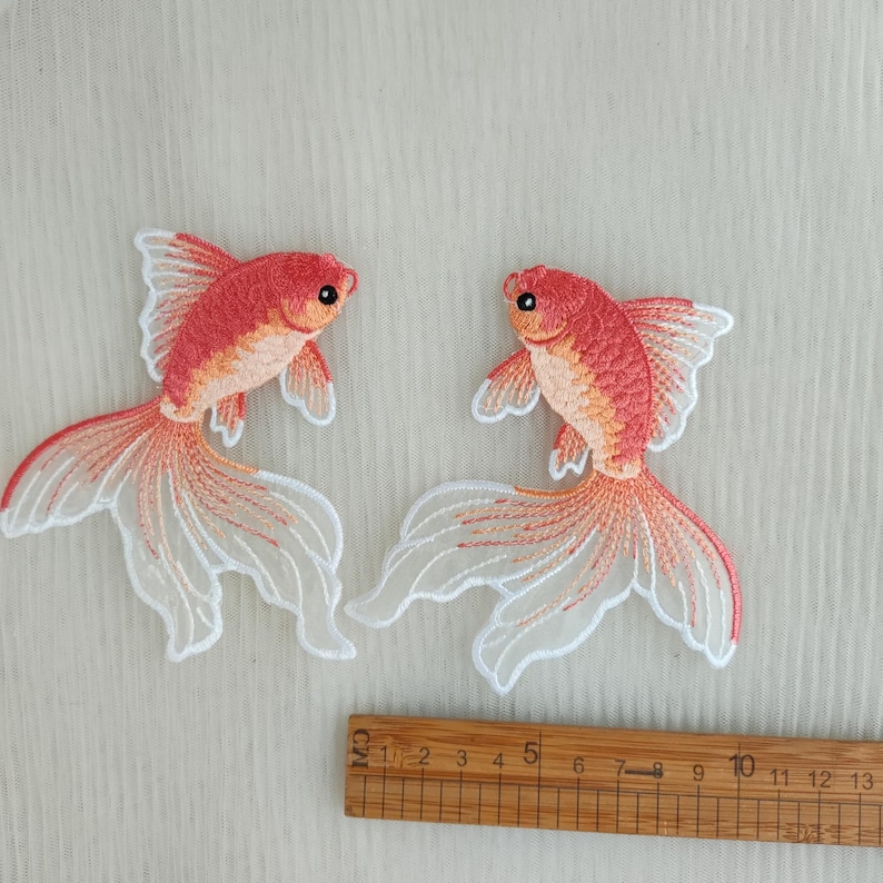 Vivid Goldfish Embroidered Mesh Patch, Cute Fish Iron-On Patch, Dance Dress Costume, Shoes, Millinery, Kid's Clothing Patch image 10