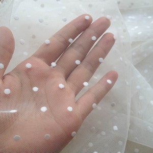 SALE Soft Tulle Dot Lace Fabric in Off White, Swiss net and flocking dots For Weddings, Party Decoration Fabric, Girl dress, by 1 Yard