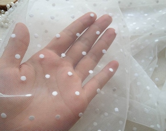 SALE Soft Tulle Dot Lace Fabric in Off White, Swiss net and flocking dots For Weddings, Party Decoration Fabric, Girl dress, by 1 Yard
