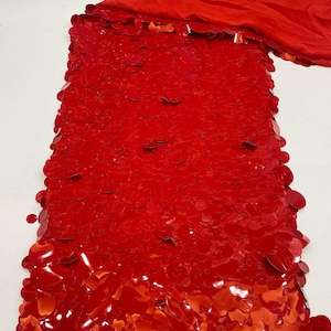 Impresionante tela base de gasa con lentejuelas, tela con lentejuelas de diferentes tamaños, ideal para vestidos de alta costura, camisetas sin mangas, vestidos formales y blazers de mujer. Rojo