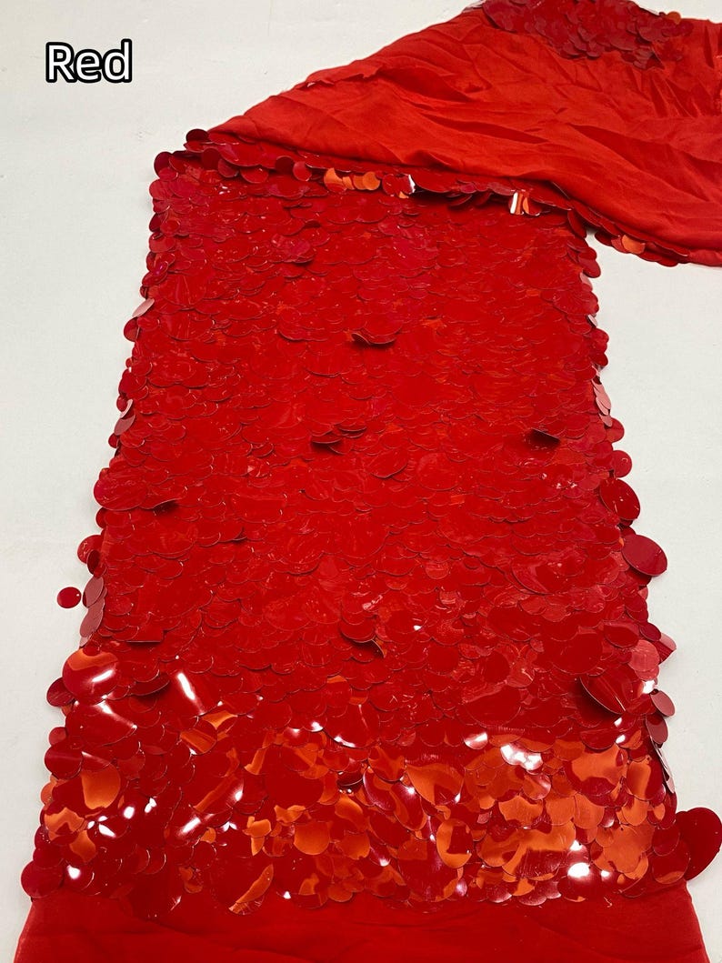 Impresionante tela base de gasa con lentejuelas, tela con lentejuelas de diferentes tamaños, ideal para vestidos de alta costura, camisetas sin mangas, vestidos formales y blazers de mujer. Rojo