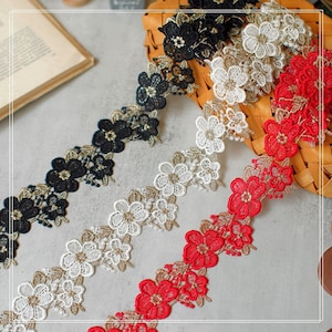 2 Tones Flowers Venice Lace Trim, Hollow Out Sewing Flower Trim For Bridal, Doll Dress, Sashes, Necklace, Altered Couture, Doll, by 1 Yard
