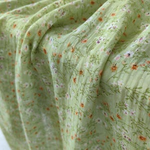 Light Green Blush Pink Cottagecore Flower Chiffon Fabric, Delicate Wildflower Material, For Beach Cover-Up, Girl Skirt, Curtain, Hair Scarf