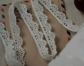 Off White Cotton Fabric Embroidered Lace Tape Cotton Ribbon for Apparel, Bag, Scrapbooking, By 4 yards