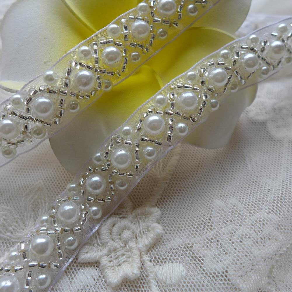 Beaded Lace Trim Ivory Pearl Beaded Trim 36 Long 1.5 Etsy