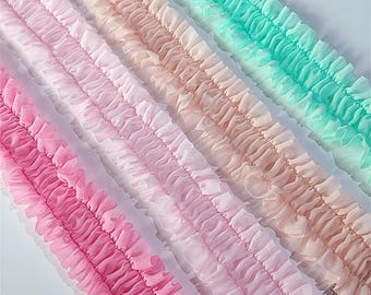 Soft Pleated Chiffon Lace Trim, Doll costume Lace Trim, Ruffled Frill Trim for Custom Design, DIY Crafts, Dress Hem, Collar, By 2 yards