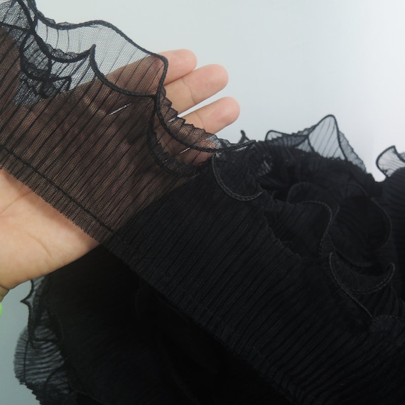2 Layers Sheer Airy Ruffled Chiffon Lace Trim, Pleated Chiffon
