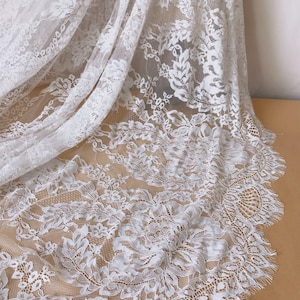 Corded Chantilly Lace with Finished Edges - Ivory Tropical Leaves and Flowers main image 0