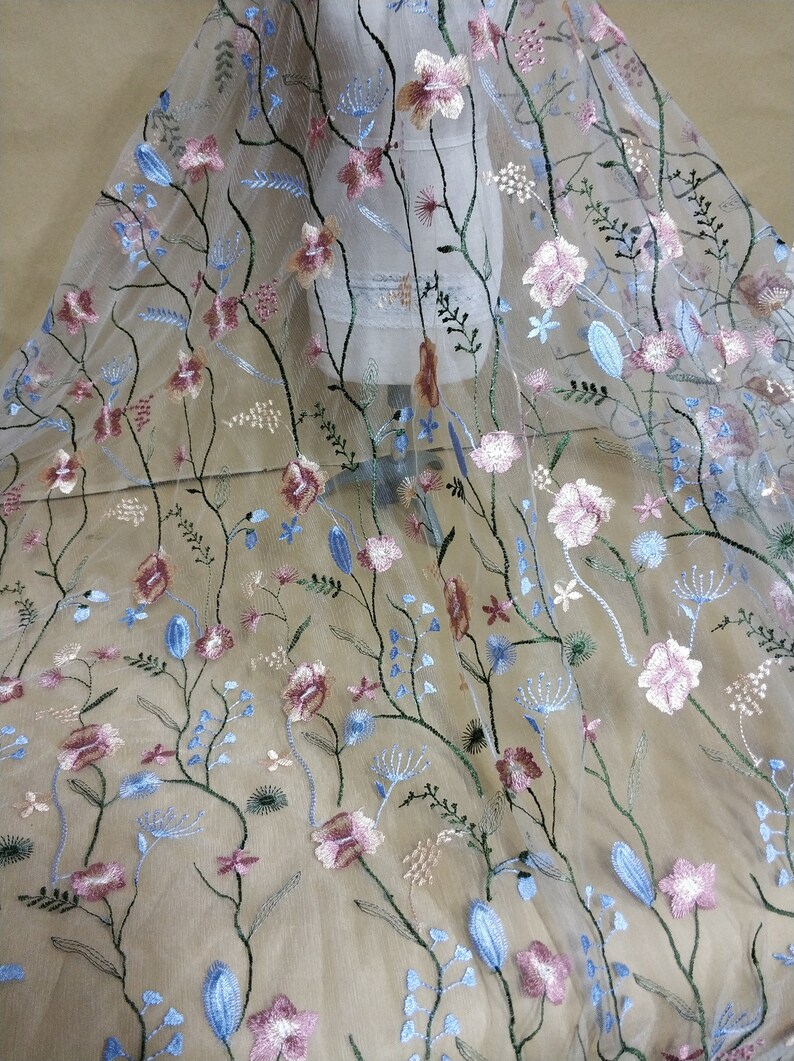 Soft Colorful Floral Tulle Lace Fabric Heavily Embroidery Etsy