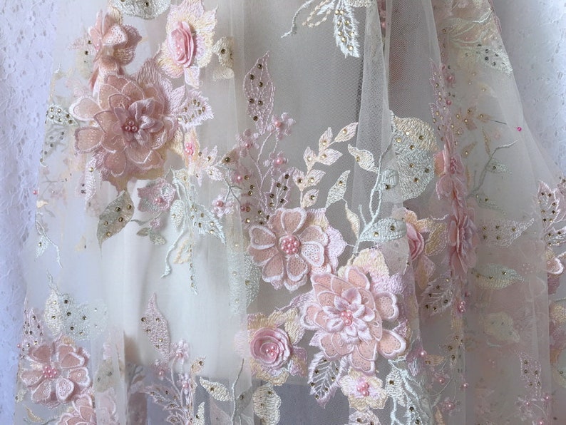 3D flower fabric Pastel flower lace dress fabric beaded Etsy